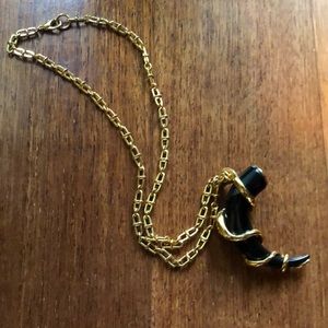 Tory Burch Gold Snake Black Horn Long Necklace
